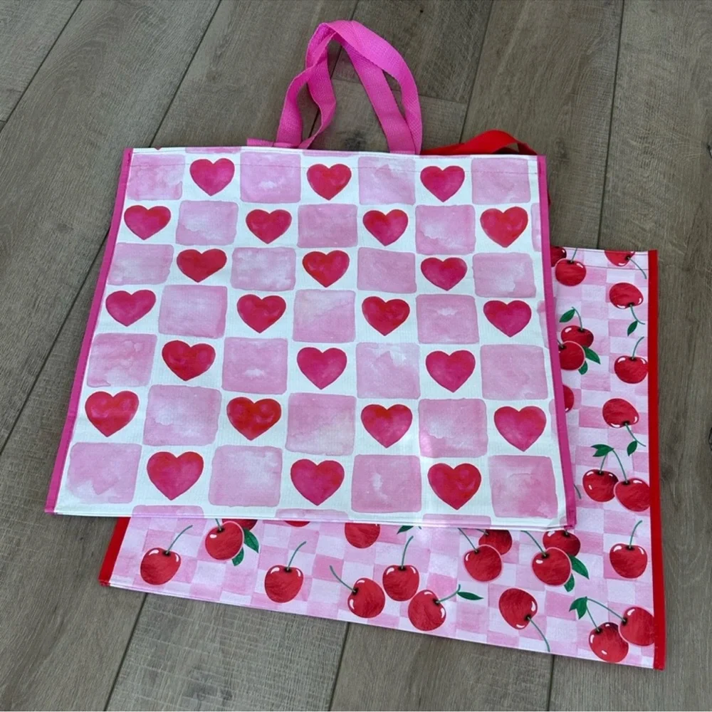 Homegoods TJMaxx Marshalls Valentines Day Heart & Cherry Print Tote Bags NWOT